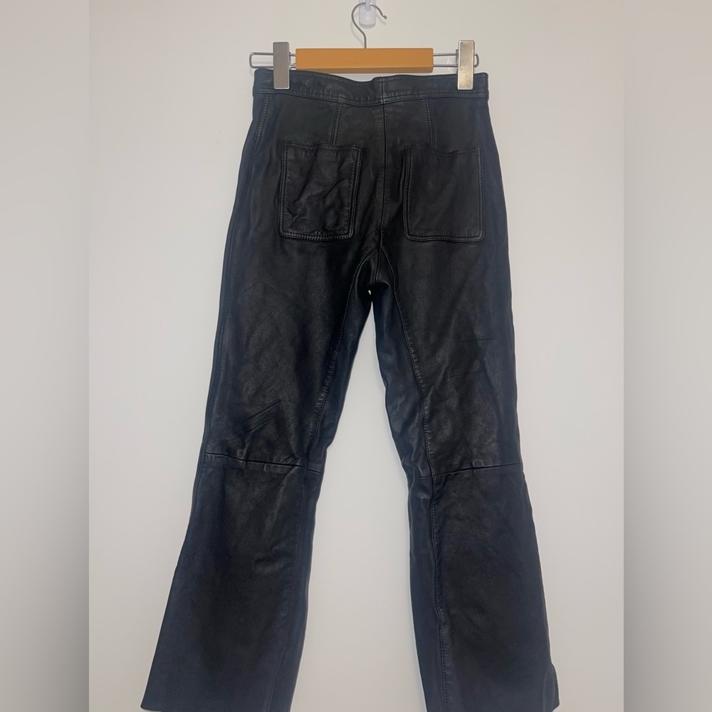 Sandro Paris Black Poesie Lamb Leather Flared Leg Crop Pants Women's US 2 capri - Picture 5 of 13
